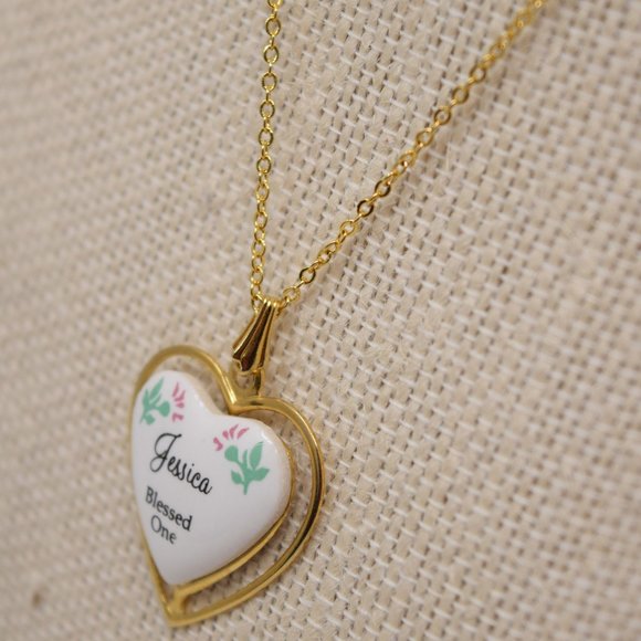 Heart Pendant Necklace Jessica Blessed One Goldtone Fashion Jewelry Flowers - Picture 7 of 11